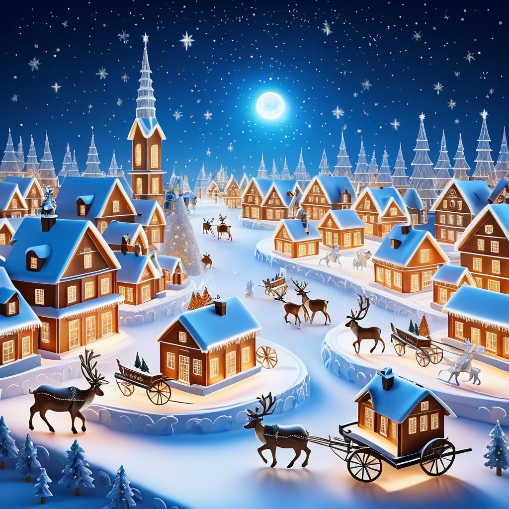 Festive Reindeer in a Snowy Village Scene