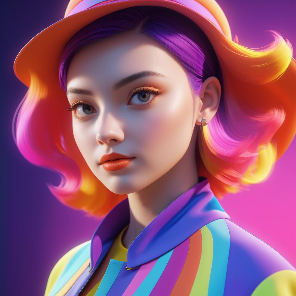 3D Portrait of Stylish Young Woman