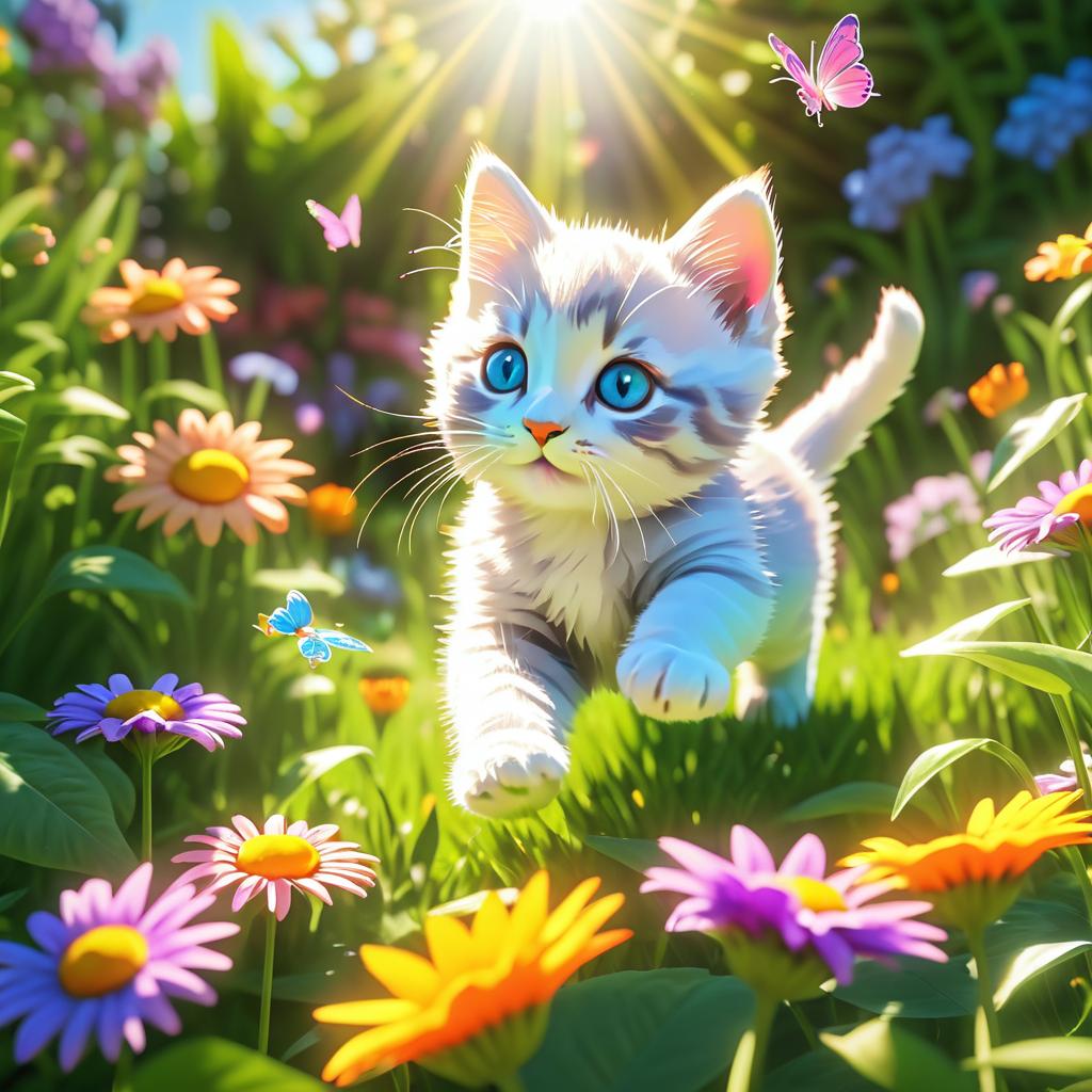 Playful Kitten in a Sunlit Garden