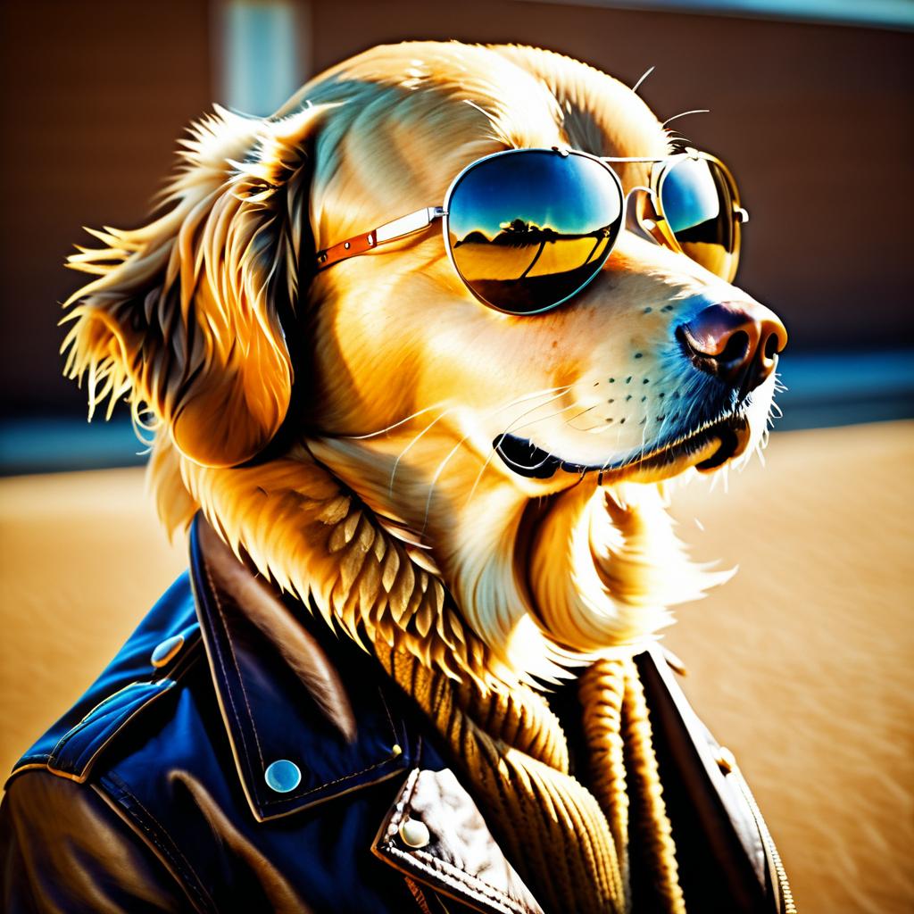 Vintage Golden Retriever in Leather Jacket