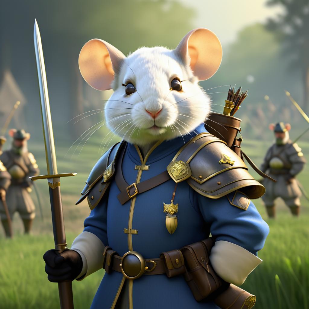 Mouse Combat Strategist in Pastoral Scene