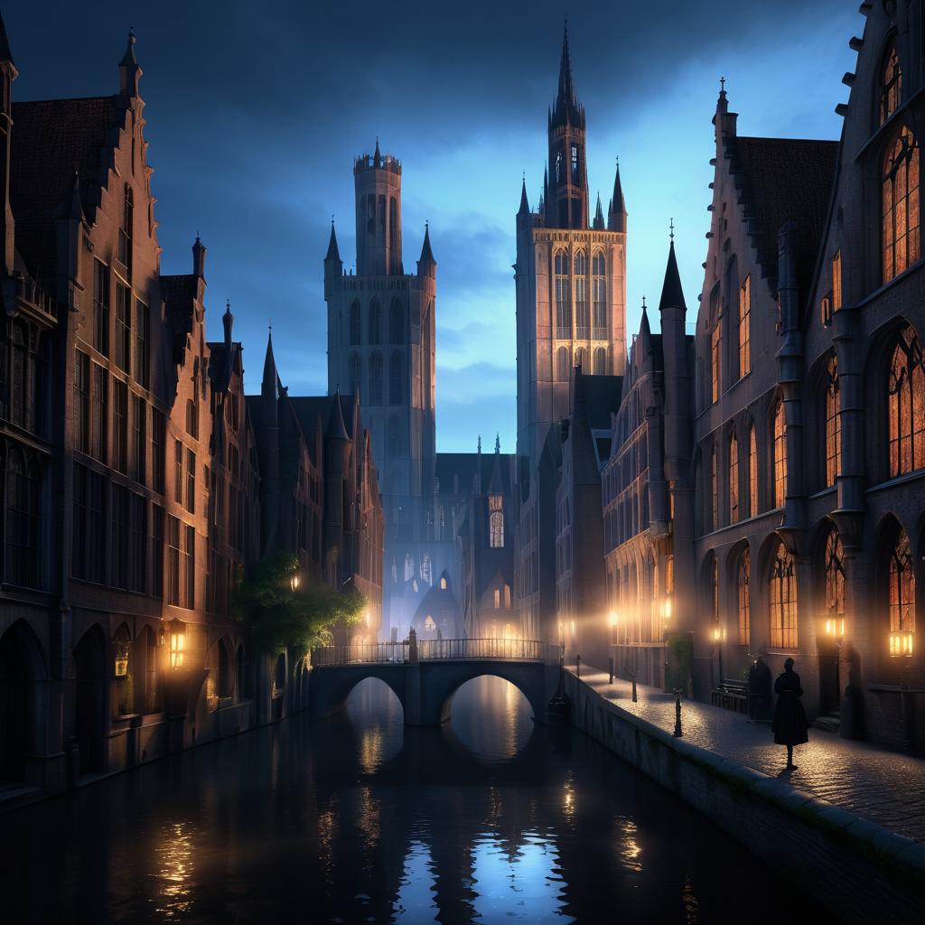 Mystical Neo-Gothic Bruges Cityscape