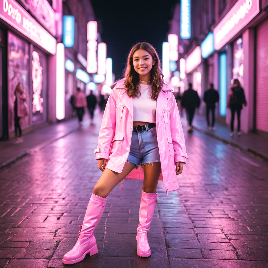 Teenage Girl in Neon City Vibes