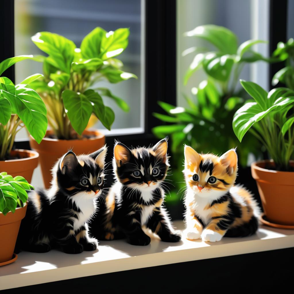 Kittens Lounging on a Sunny Windowsill