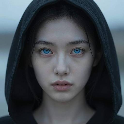 Woman with Blue Eyes in Black Hood