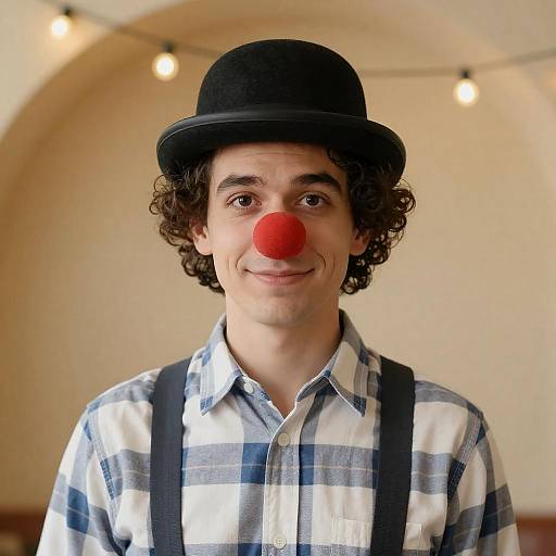 Male Clown with Bowler Hat and Red Nose