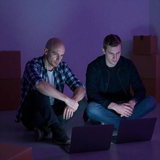 Two Men in Purple-Blue Room