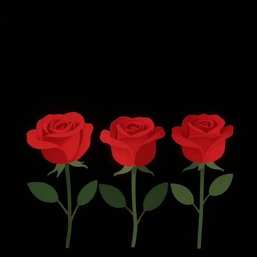 Digital illustration of three vibrant red roses with green leaves on tall stems, set against a solid black background.