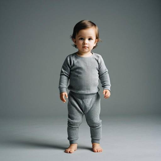 Toddler Boy in Grey Ribbed Outfit Standing