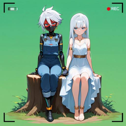 Petite Woman and Cyborg in Nature Petite Woman and Cyborg in Nature