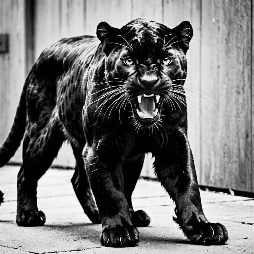 Tense Black Panther in Black and White