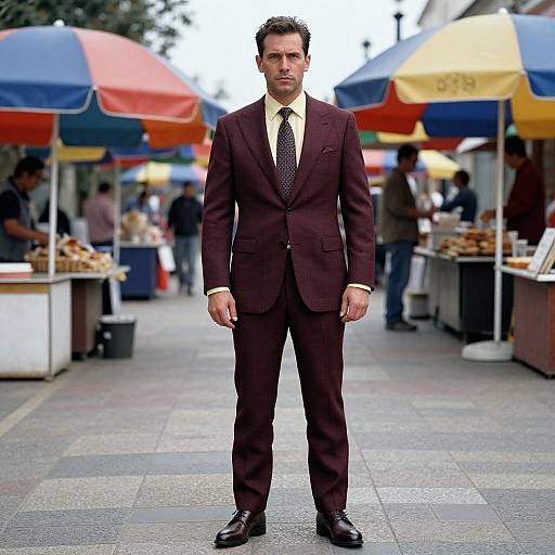 Confident Man in Burgundy Plaid Suit