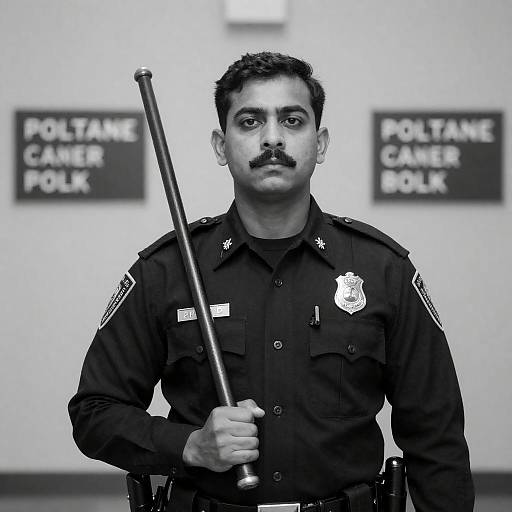 Serious Police Officer in Monochrome Scene