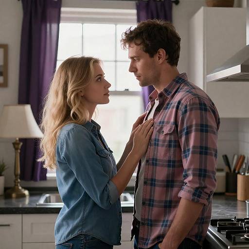 Couple Facing Each Other in Kitchen