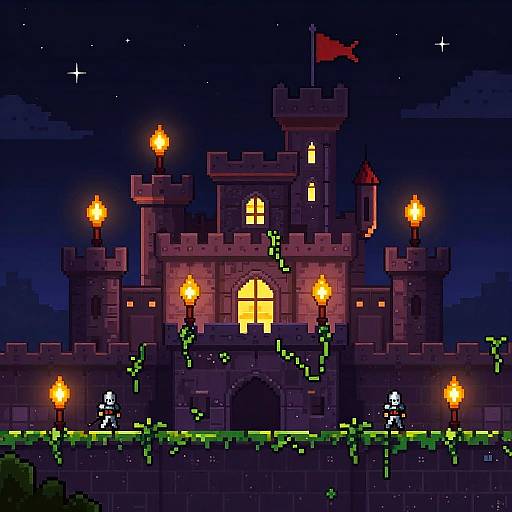 Pixel Art Castle Night Scene