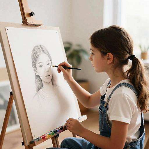Delicate Pencil Drawing of Young Artist