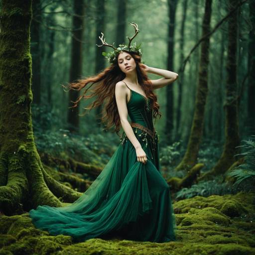 Elegant Forest Nymph in Flowing Green Dress Elegant Forest Nymph in Flowing Green Dress