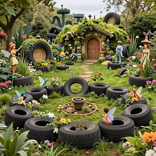 Psychedelic Tire Garden with Faeries