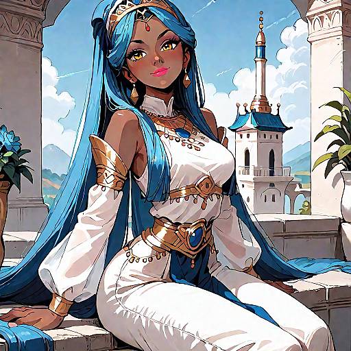 Anime Style Arabian Princess in Blue Attire