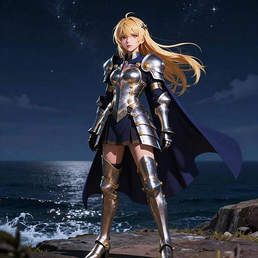 Blond Anime Warrior Girl on Cliff