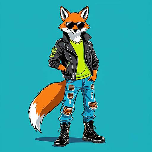 Cool Fox Character in Leather Jacket and Ripped Jeans