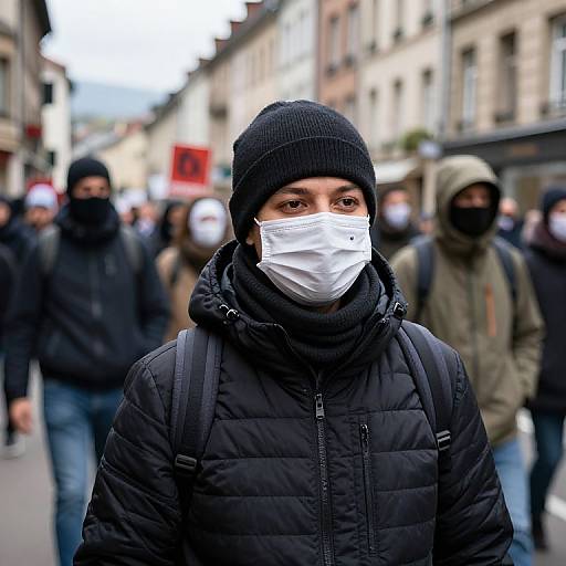 Masked Protester in Grenoble Street
