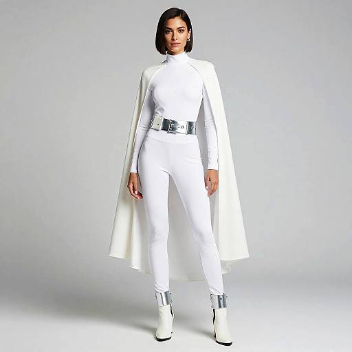 Petite Woman in Sleek White Jumpsuit