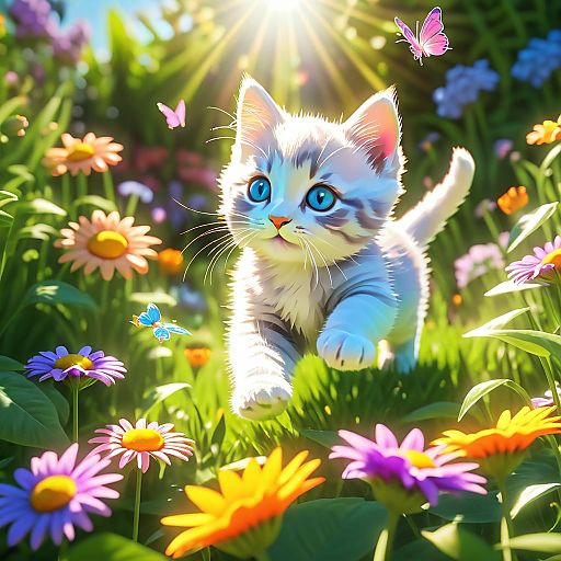Playful Kitten in a Sunlit Garden
