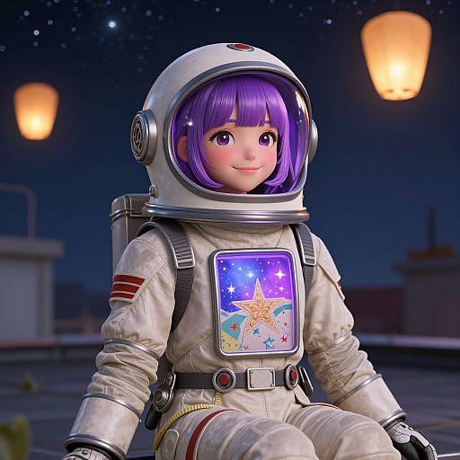 Cheerful Space Explorer Girl Rooftop