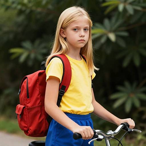 Blonde Girl with Bicycle in Nature