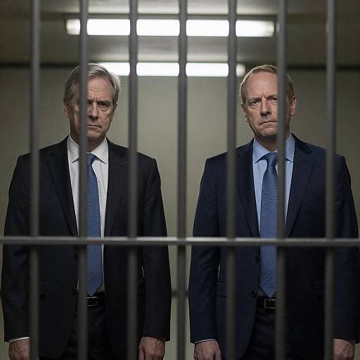 Men in Suits Behind Vertical Bars
