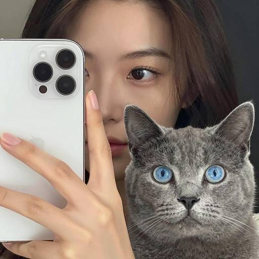 Selfie Moment with a Gray Cat