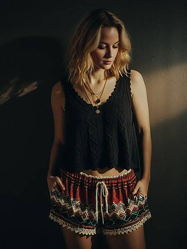 Casual Bohemian Woman in Patterned Shorts