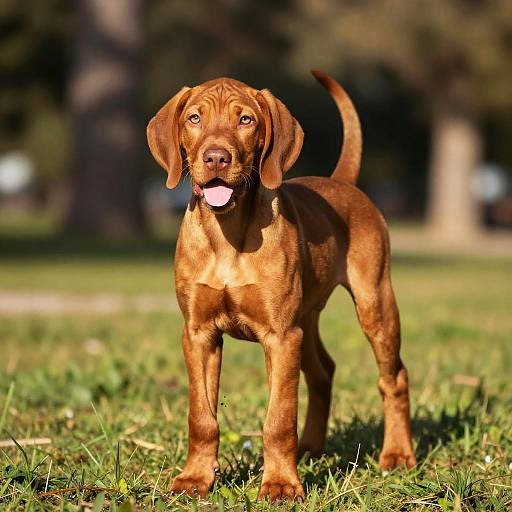 Sunlit Playful Vizsla Puppy in Park
