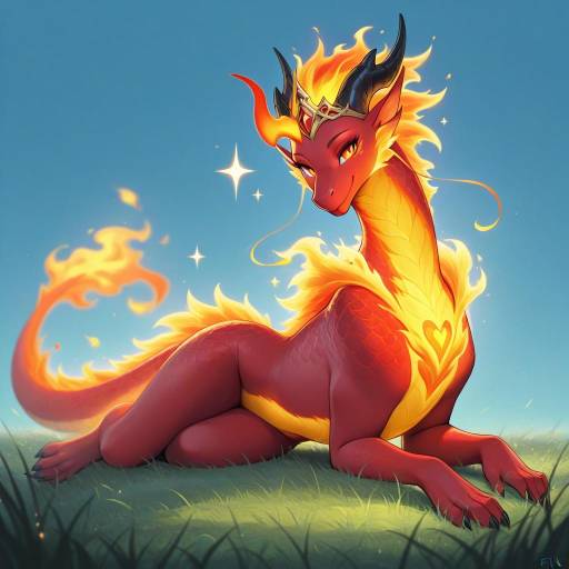 Majestic Dragon Phoenix on Enchanted Grass Majestic Dragon Phoenix on Enchanted Grass
