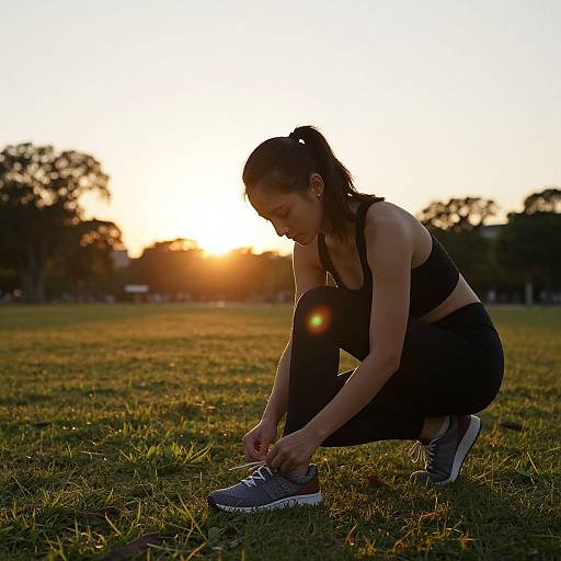 Sunset Serenity: Woman Tying Sneakers