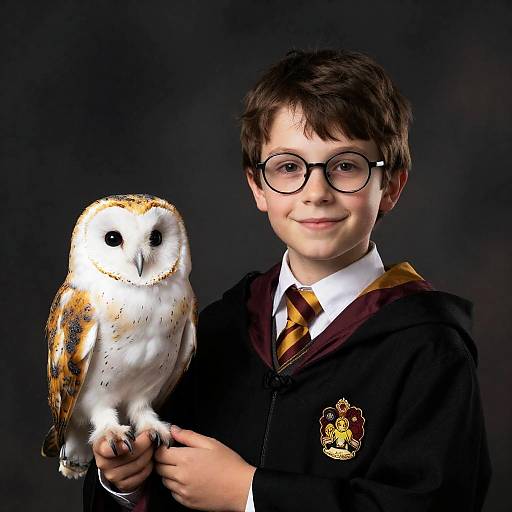 Charming Boy with Owl in Robe