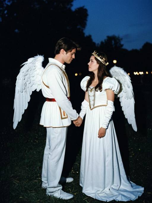 Couple in Angel Costumes at Twilight