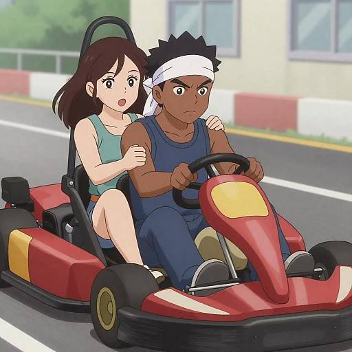 Intense Go-Kart Battle in Anime Style