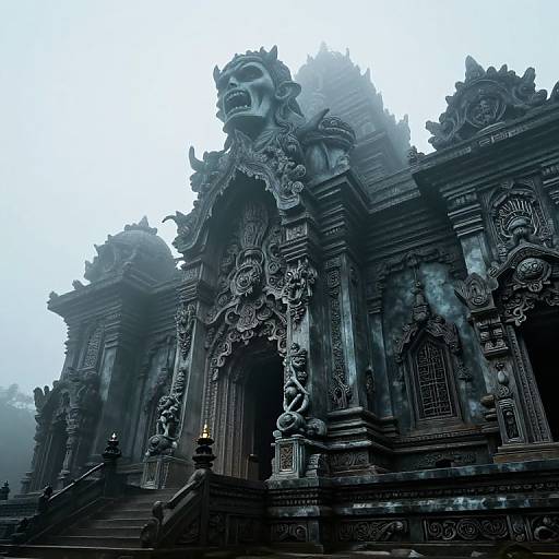 Misty Fantastical Temple with Statue
