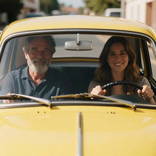Joyful Moments in a Vintage Yellow Car