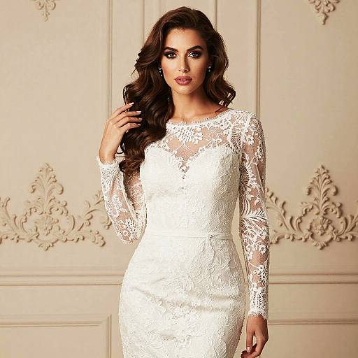 Elegant Bride in White Lace Dress