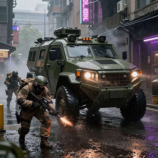 Armored Convoy in Neon City Warfare