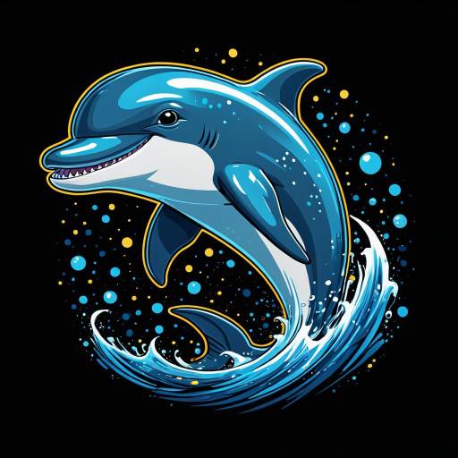 Cheerful Cartoon Dolphin with Splashing Water