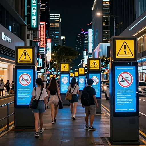 Futuristic Singapore Street with AR Warnings