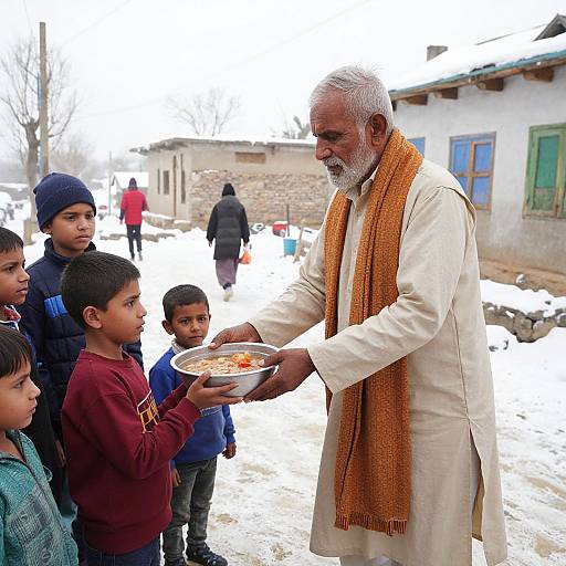 Elderly Indian Man Distributing Food