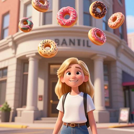 Smiling Teen with Donuts Downtown