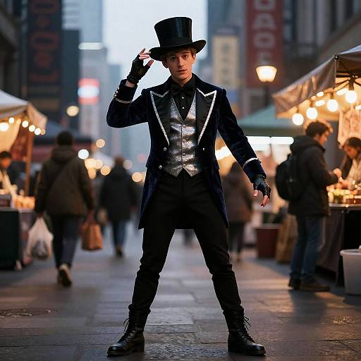 Hyper-Realistic Street Magician at Night Market