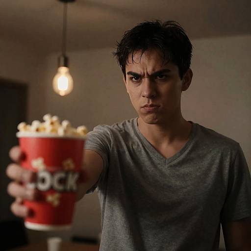 Intense Expression in a Dimly Lit Room