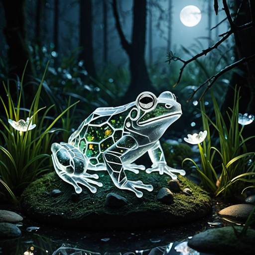 Whimsical Crystal Frog in Moonlit Swamp